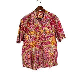 Vintage Kotob Mens Shirt Size Medium Paisley Pink MCM 60s 70s Bartender Bowling
